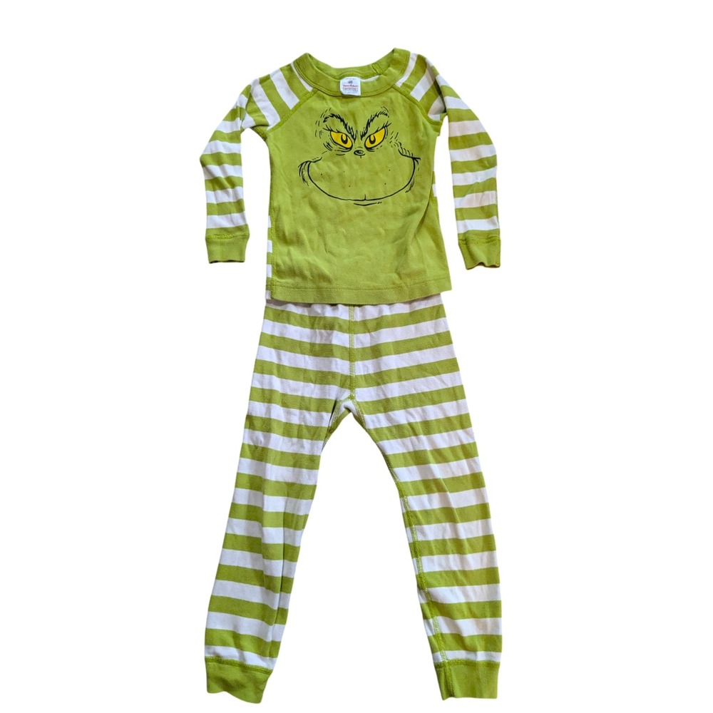 Hanna Andersson Holiday Green Grinch Long John Pajamas Kids 100 US 4
